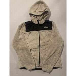 The North Face Girls Fleece Jacket Hooded Full Zip Tan Black L 14/16